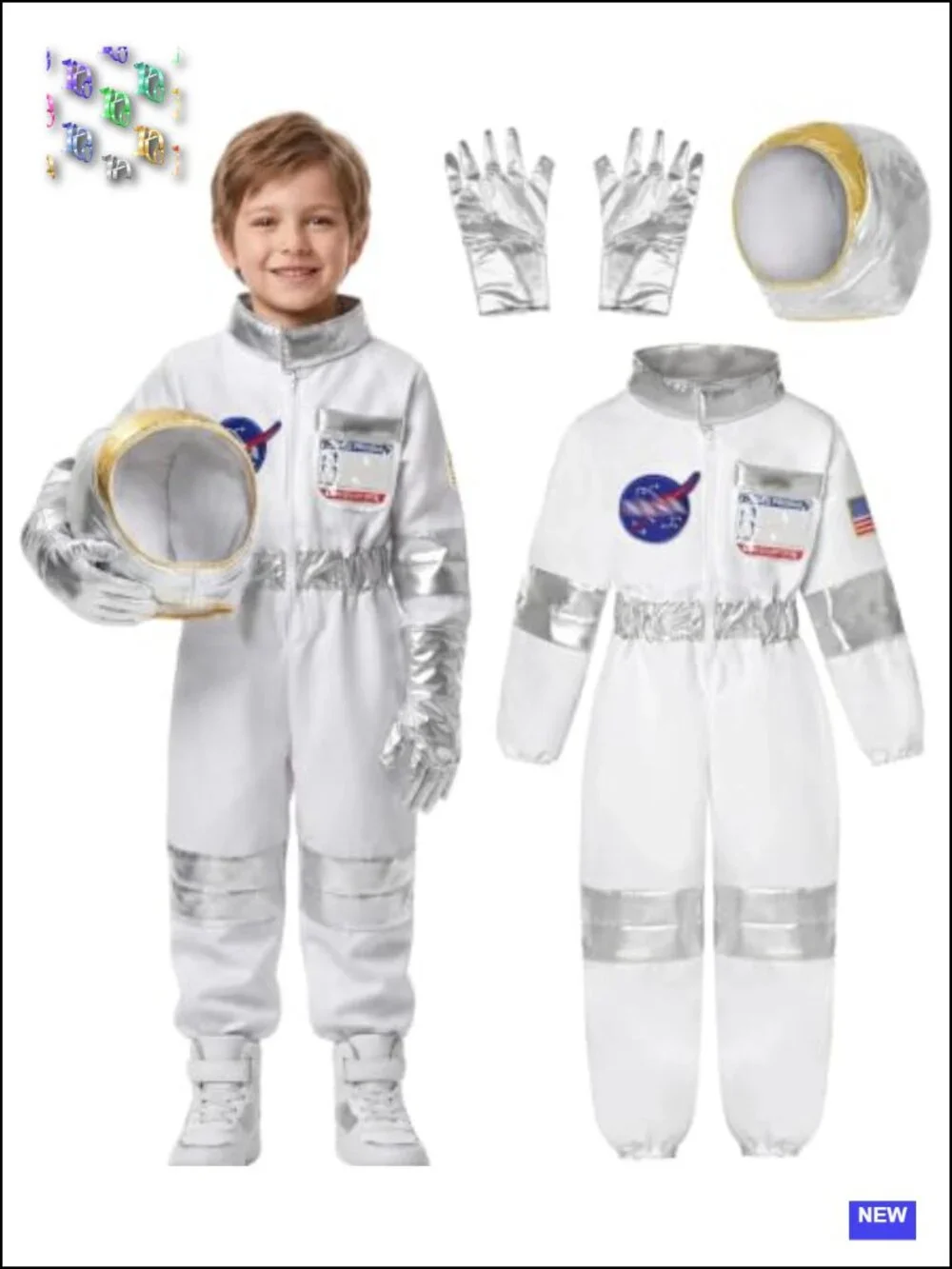 Kids Astronaut Costume Space Jumpsuit Halloween Cosplay Zipper